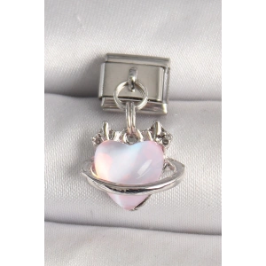 316l Çelik Gümüş Renk Pembe Mineli Kalp Model Nomination Charm