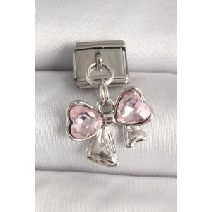 316L Çelik Gümüş Renk Pembe Zirkon Taşlı Fiyonk Model Nomination Charm