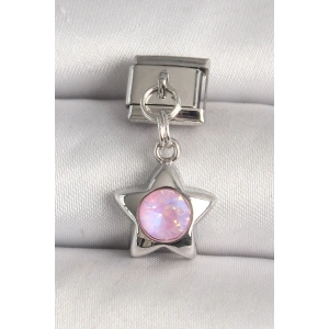 316L Çelik Gümüş Renk Pembe Zirkon Taşlı Yıldız Model Nomination Charm