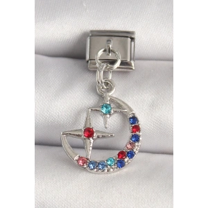 316L Çelik Gümüş Renk Renkli Zirkon Taşlı Yıldız Model Nomination Charm