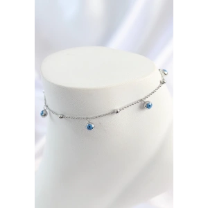 316L Çelik Gümüş Renk Sallantı Nazar Boncuk Figür Topçuk Detay Kadın Halhal