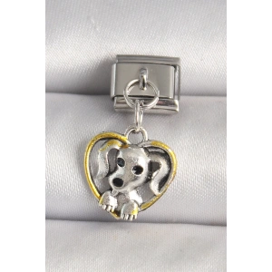 316L Çelik Gümüş Renk Sarı Kalp Köpek Model Nomination Charm
