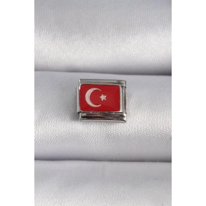 316L Çelik Gümüş Renk Türk Bayrağı İşlemeli Nomination Charm
