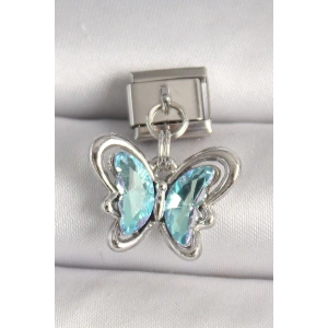 316L Çelik Gümüş Renk Turkuaz Zirkon Taşlı Kelebek Model Nomination Charm