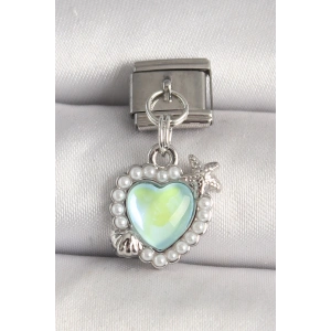 316L Çelik Gümüş Renk Yeşil Mineli Kalp Model Deniz Yıldız Detay Nomination Charm