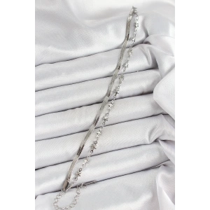 316L Çelik Gümüş Renk Yıldız Zincir ve İtalyan Zincirli 2li Kadın Bileklik