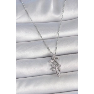 316L Çelik Gümüş Renk Zincir Zirkon Taşlı Yusufçuk Model Kadın Kolye