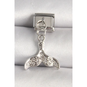 316L Çelik Gümüş Renk Zirkon Taşlı Balık Kuyruğu Model Nomination Charm