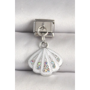 316L Çelik Gümüş Renk Zirkon Taşlı Deniz Kabuğu Model Nomination Charm