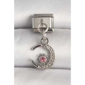 316L Çelik Gümüş Renk Zirkon Taşlı Hilal Model Nomination Charm