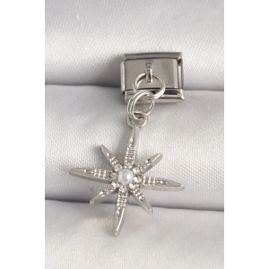 316L Çelik Gümüş Renk Zirkon Taşlı İnci Detay Yıldız Model Nomination Charm