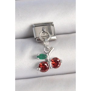 316L Çelik Gümüş Renk Zirkon Taşlı Kiraz Model Nomination Charm