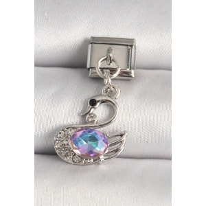 316L Çelik Gümüş Renk Zirkon Taşlı Kuğu Model Nomination Charm