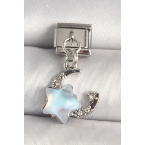 316L Çelik Gümüş Renk Zirkon Taşlı Mavi Mineli Yıldız Model Nomination Charm