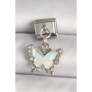 316L Çelik Gümüş Renk Zirkon Taşlı Sarı Mineli Kelebek Model Nomination Charm