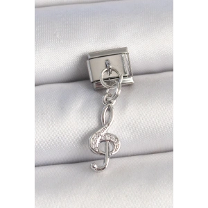 316L Çelik Gümüş Renk Zirkon Taşlı Sol Anahtar Model Nomination Charm