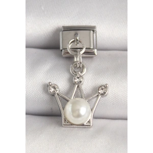 316L Çelik Gümüş Renk Zirkon Taşlı Taç Model İnci Detay Nomination Charm