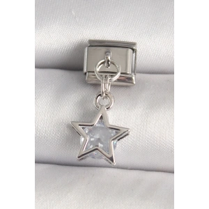 316L Çelik Gümüş Renk Zirkon Taşlı Yıldız Model Nomination Charm