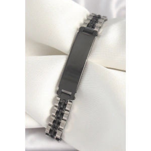 316L Çelik Gümüş Siyah Renk Zincir Künye Model Erkek Bileklik