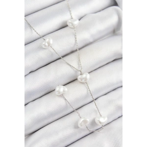 Pirinç İncili Kalp Figürlü Y Model Gümüş Renk Kadın Kolye