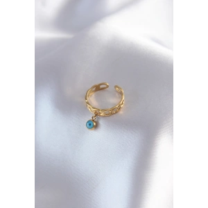 316L Çelik Kararmaz Gold Renk Nazar Detaylı Kadın Yüzük