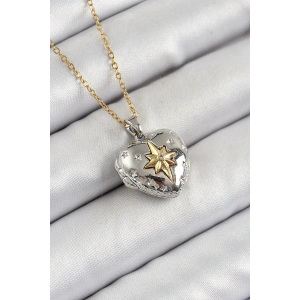 316L Çelik Zincir Açılabilir Kutup Yıldızı Figürlü Kalp Model Zirkon Taşlı Gold Ve Gümüş Renk Kadın Kolye