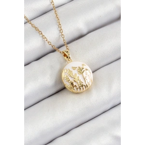 316L Çelik Zincir Açılabilir Sanatsal Vintage Çiçek Model Gold Renk Kadın Kolye