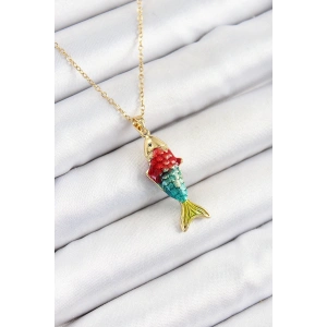 316L Çelik Zincir Karışık Renk Balık Model Gold Kadın Kolye