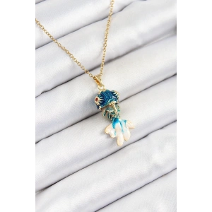 316L Çelik Zincir Mavi Balık Model Gold Renk Kadın Kolye