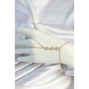 316L Çelik Zincirli Gold Renk Yonca Zirkon Taşlı Şahmeran