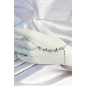 316L Çelik Zincirli Gümüş Renk Zirkon Taşlı Çiçek Şahmeran