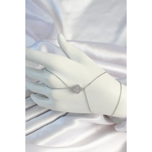 316L Çelik Zincirli Gümüş Renk Zirkon Taşlı Yonca Şahmeran