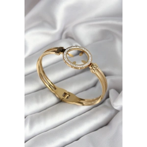 316L Çelik Zirkon Taşlı Çeyrek Takılabilir Model Gold Renk Kadın Kelepçe