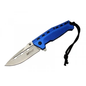 4-13-1 Mavi Kamp Çakı 19,5cm - Yarı Otomatik, Kemerlikli, İpli, Oluklu