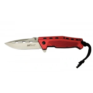 4-13-3 Kırmızı Kamp Çakı 19,5cm- Yarı Otomatik, Kemerlikli, İpli, Oluklu