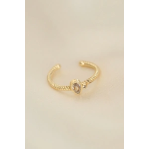 Ayarlamalı Altın Renk Zirkon Taşlı Damla Detay Yüzük