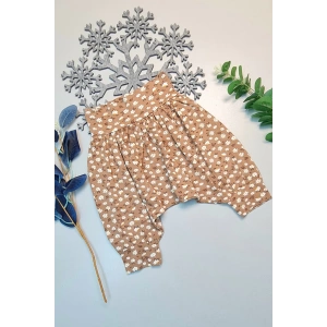 Bebek Çocuk Yazlık  Hediyelik Retro %100 Pamuk Şalvar Papatya  Baskılı Kahve