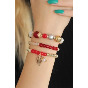 Bordo Kırmızı Boncuklu Bayan Bileklik