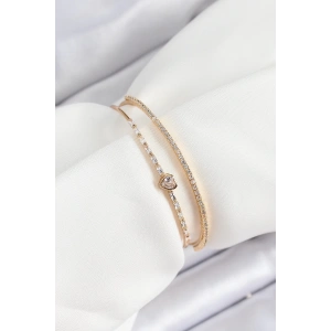 Gold Renk Pirinç Kalp Detaylı 2li Kadın Bileklik