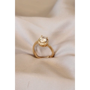 Gold Renk Tektaş Tasarımlı Ayarlamalı Metal Yüzük