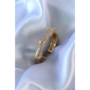 Gold Renk Zirkon Taşlı Pirinç Kadın Yüzük