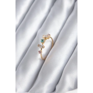 Gold Renk Zirkon Taşlı Renkli Zirkon Taşlı Kadın Yüzük