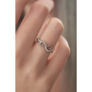 Gümüş Renk Sonsuzluk Kalp Ritmi Model Zirkon Taşlı Kadın Yüzük