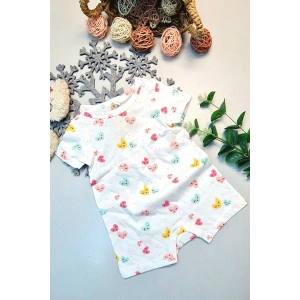 Kısa Paça Yazlık Gündelik Bebek Çıtçıtlı Zıbın %100 Pamuk Kalp Desenli