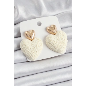 Krem Kalp Figürlü Hasır Örgü Model Gold Renk Kadın Küpe