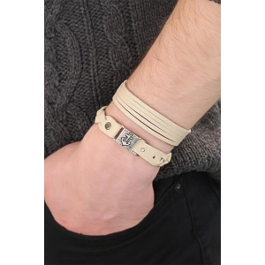 Krem Renk Deri Erkek Bileklik Kombin