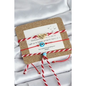 Marteniçka Bileklik 3lü Kalp ve Mavi Boncuk Model