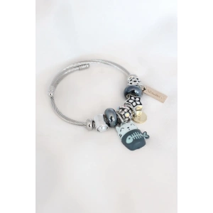 Mavi Kedi Figür Yıldız Detay Gümüş Renk Charm Çelik Kadın Bileklik