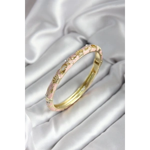Mineli Pirinç Açık Pembe Kraliçe Taç Desenli Zirkon Taşlı Gold Renk Kadın Kelepçe