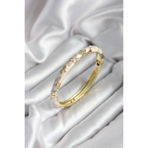 Mineli Pirinç Çiçek Desenli Zirkon Taşlı Gold Renk Kadın Kelepçe (çap 60 mm)